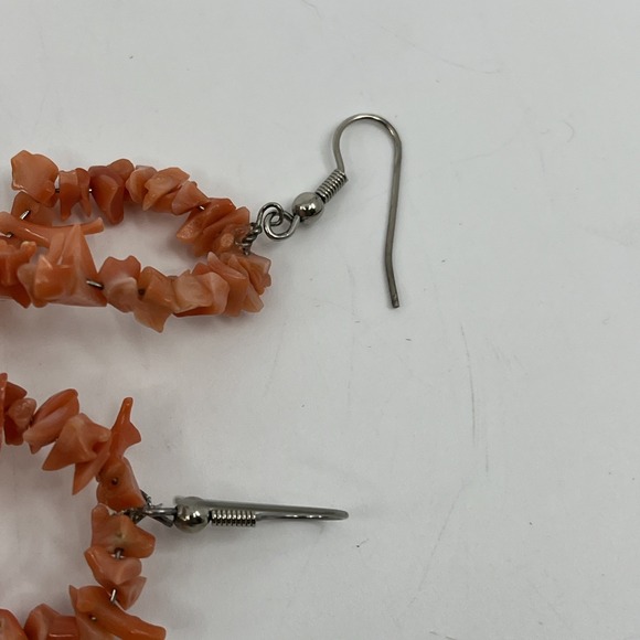 Vtg Natural Pink Coral Earrings Round Pierced natural 1.25"‎ Beach Boho - Picture 5 of 7